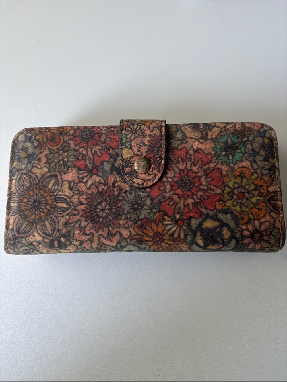 Floral Print Leather Wallet - Multicolor Floral Pattern